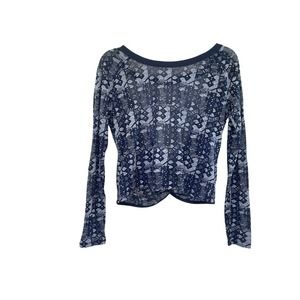 With Love Womens Casual Shirt Blue Geometric Long Sleeve Twisted Back Top S